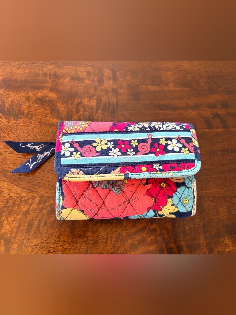 Retired “Happy Snails” Vera Bradley Quilted Floral Stripe Trifold Wallet